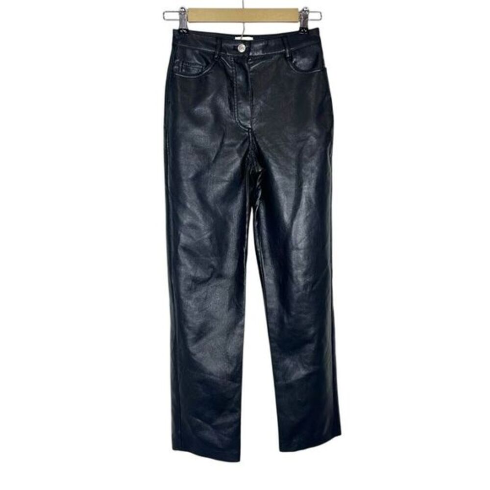Wilfred Pants Womens 0 Black Melina High Waisted Straight Vegan Leather Trousers